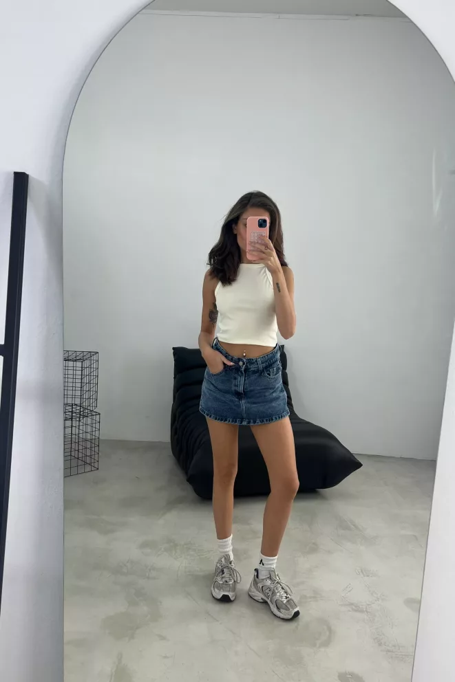 SD434 - Short Skort Denim Azul Rígido (Beatriz)