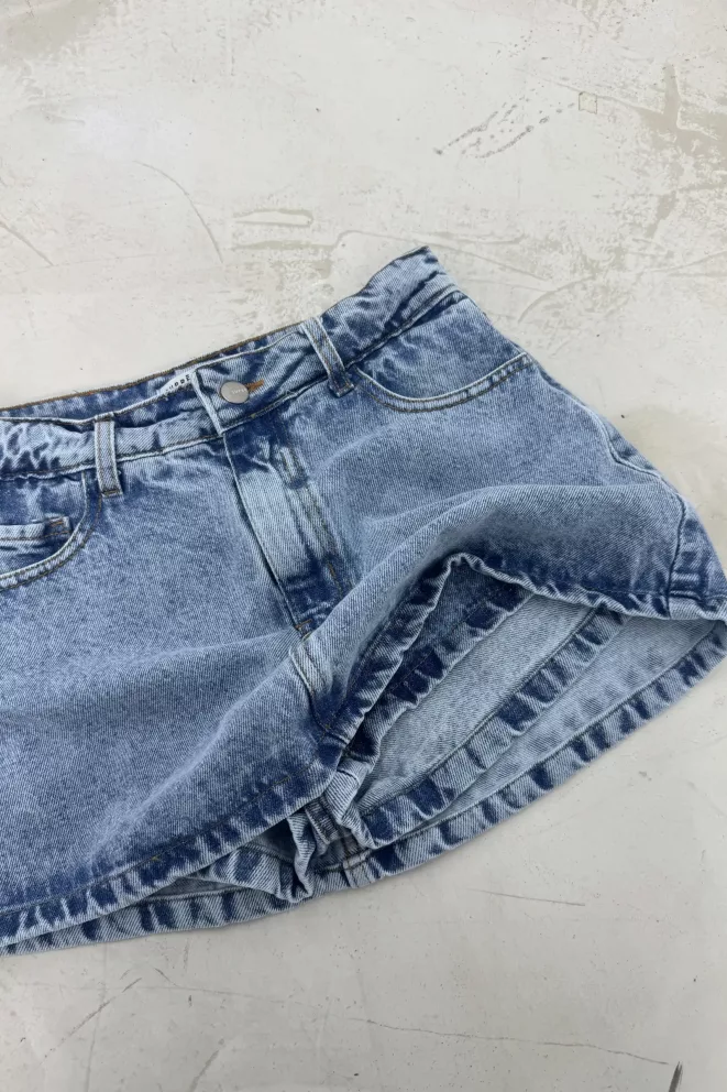SD424 - Mini Skort Tiro Bajo Denim Celeste Rígido (Jade)