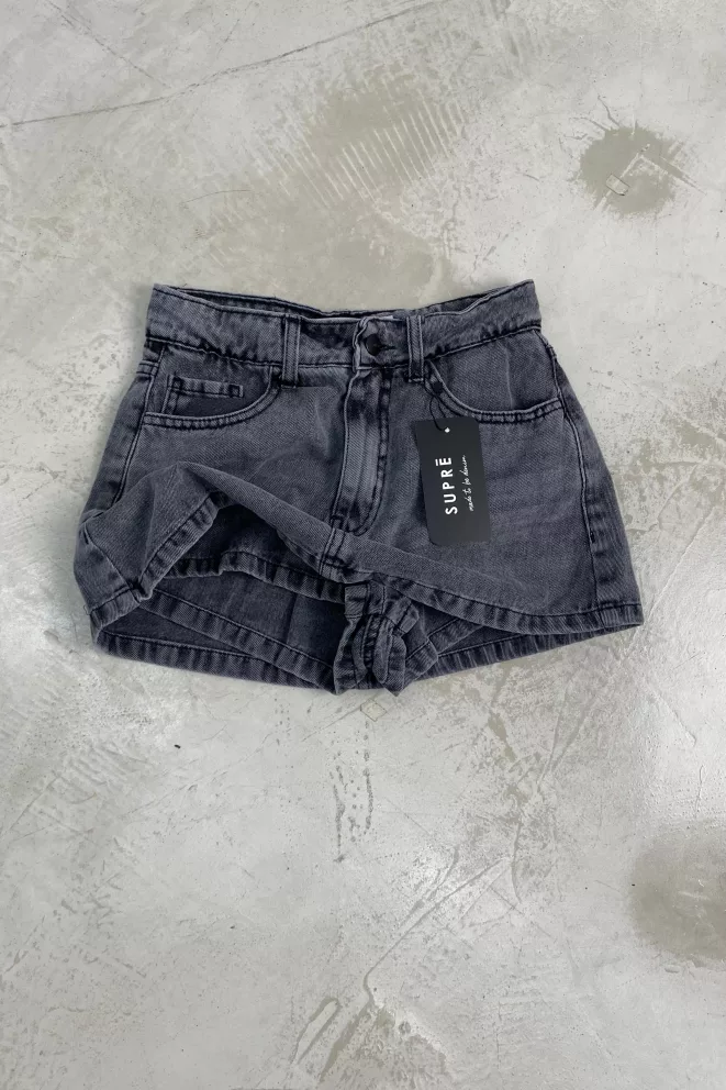 SD441 - Mini Skort Tiro Bajo Denim Gris Rígido (Atenas)