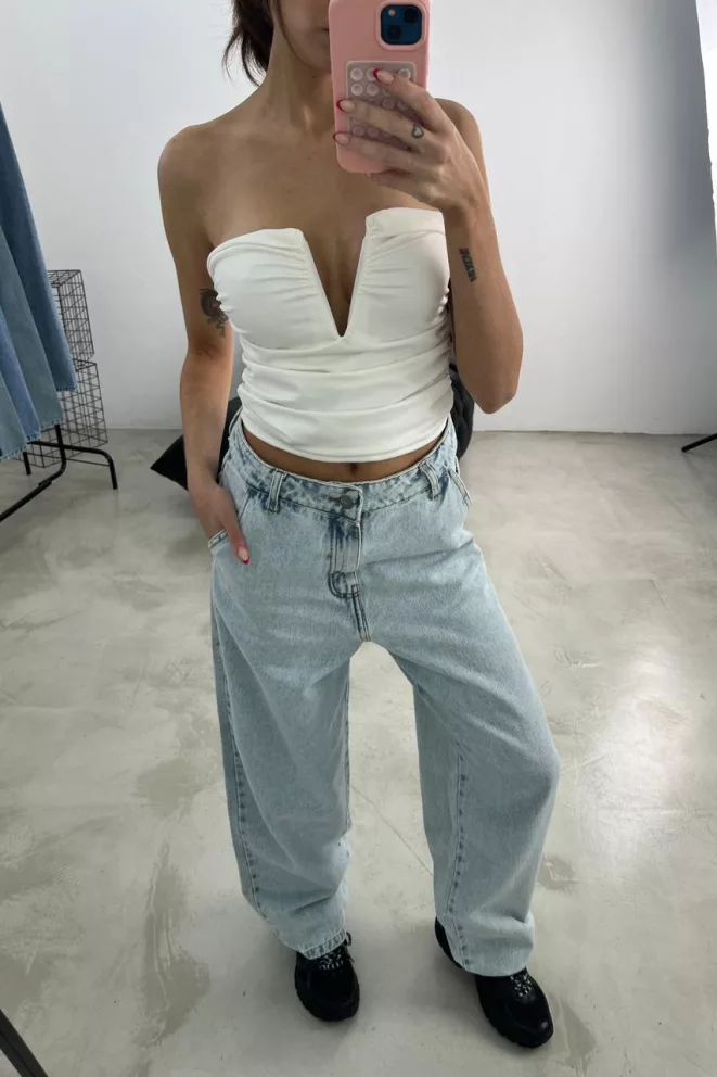 T825 - Top Strapless Valeria en V Frunce Lateral Microfibra