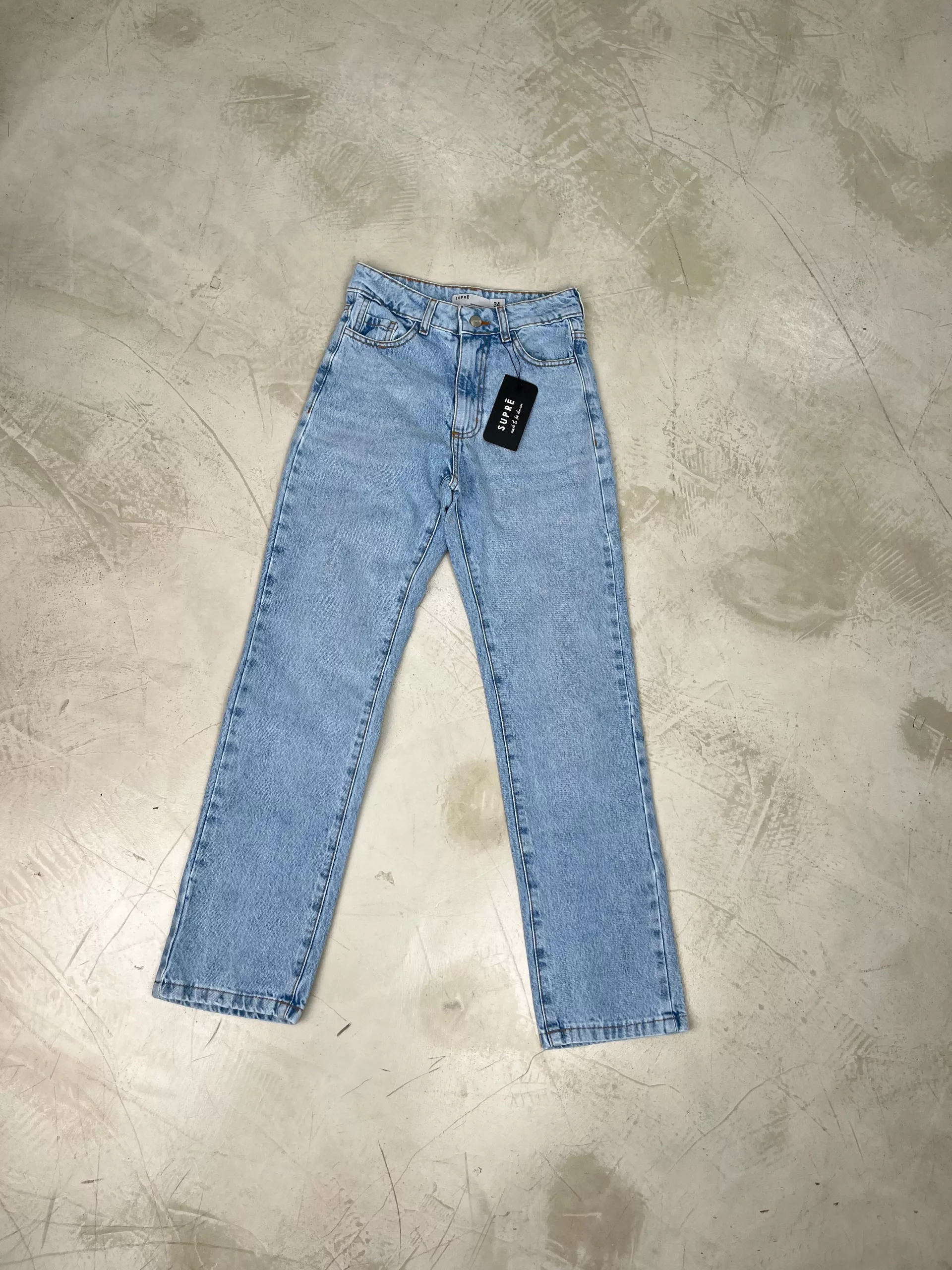 SD446 - Straight Cropped Denim Celeste Rígido (Canela) - Imagen 5