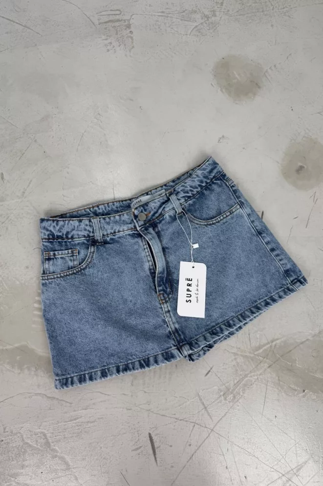 SD431 - Mini Skort Tiro Bajo Denim Celeste Rígido (Florencia)
