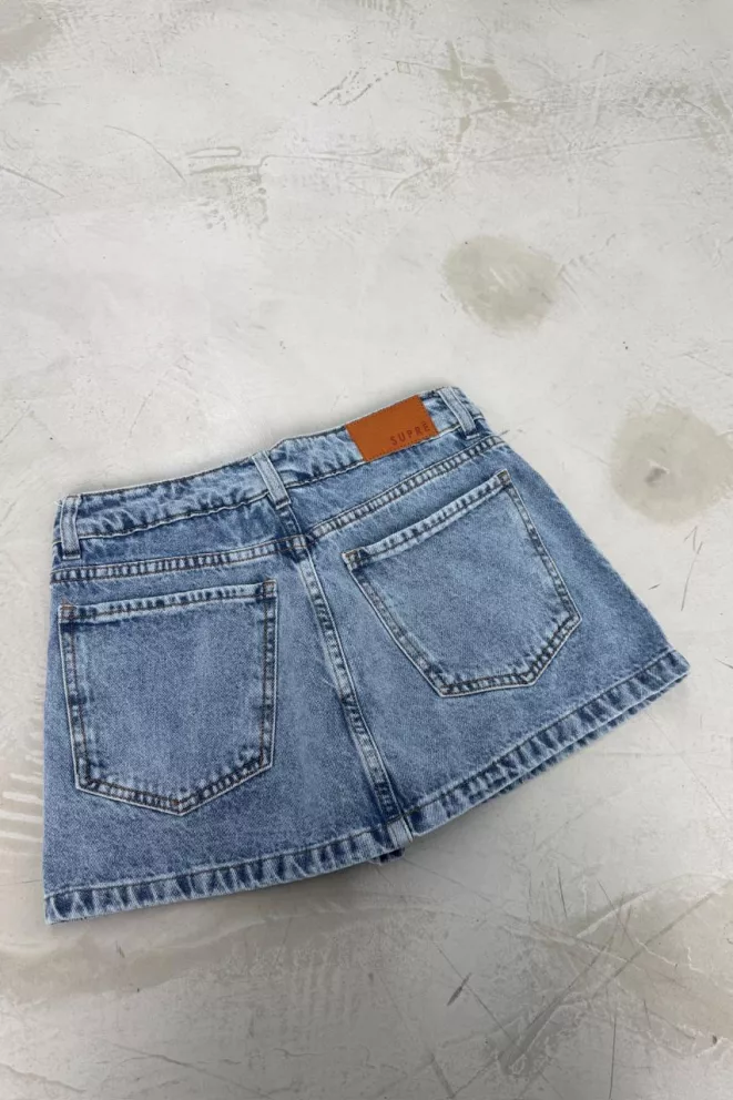 Alternative view of SD431 - Mini Skort Tiro Bajo Denim Celeste Rígido (Florencia)