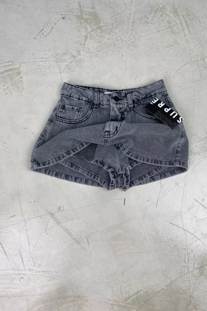 Sd449 - Mini Skort Tiro Bajo Denim Gris Rígido (Audrey)