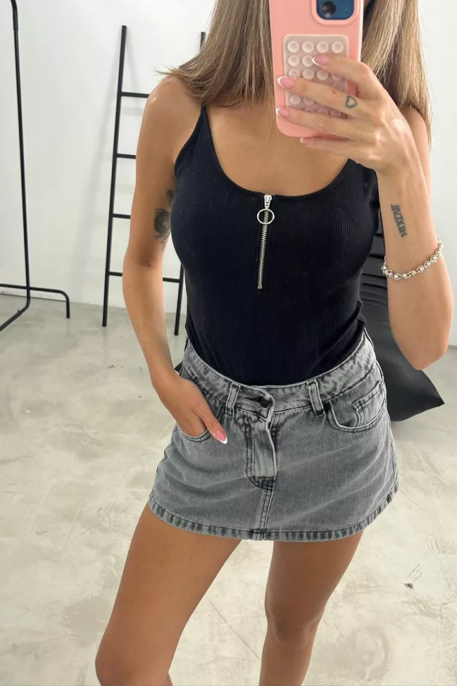 Alternative view of Sd449 - Mini Skort Tiro Bajo Denim Gris Rígido (Audrey)