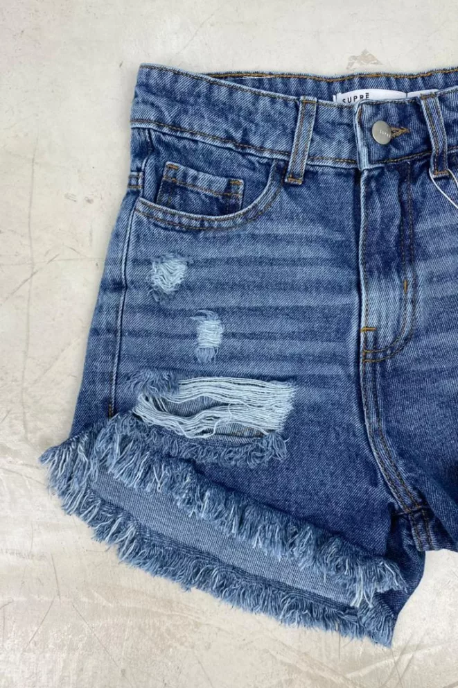 Alternative view of SD451 - Short Denim Azul Rigido Desflecado Con Roturas (Civara)