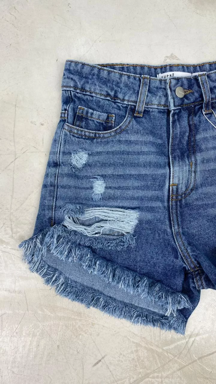 SD451 - Short Denim Azul Rigido Desflecado Con Roturas (Civara) - Imagen 2