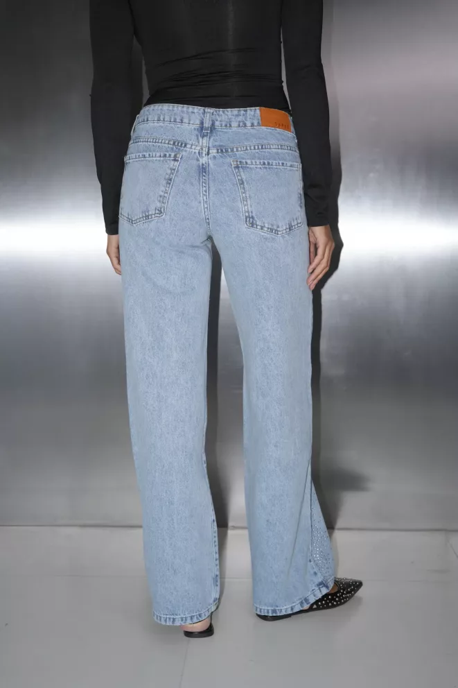 Alternative view of SD453 - Wide Leg Tiro Bajo Strass Denim Celeste Rígido (Zyra)