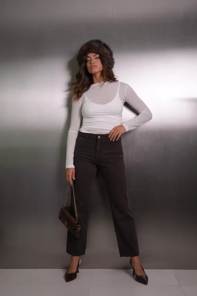 SD454 - Straight Cropped Denim Chocolate Rigido (Mokka)