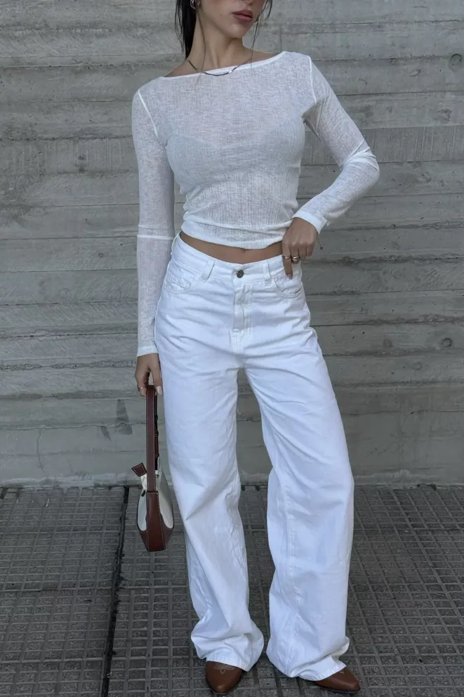 SD460 - Wide Leg Denim Off White Rígido (Perla)