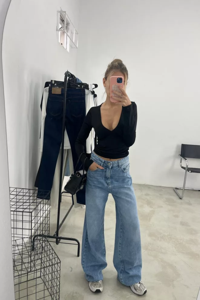 SD463 - Wide Leg Denim Celeste Rígido (Solira)