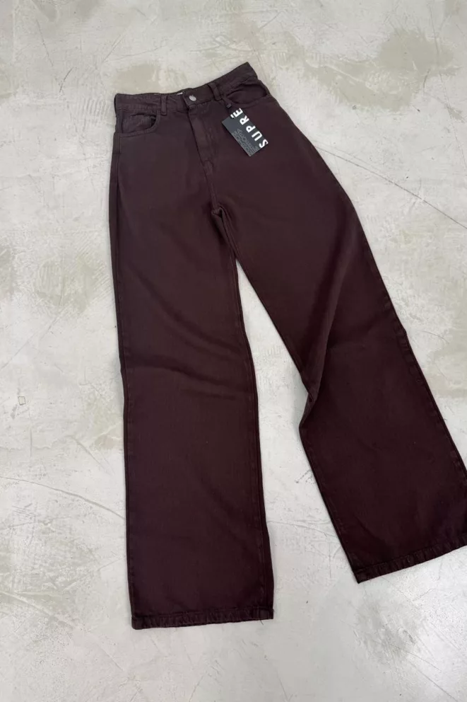 SD465 - Wide Leg Denim Chocolate Rígido (Brownie)