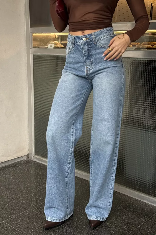 SD467 - Wide Leg Denim Celeste Rigido (Neravi)