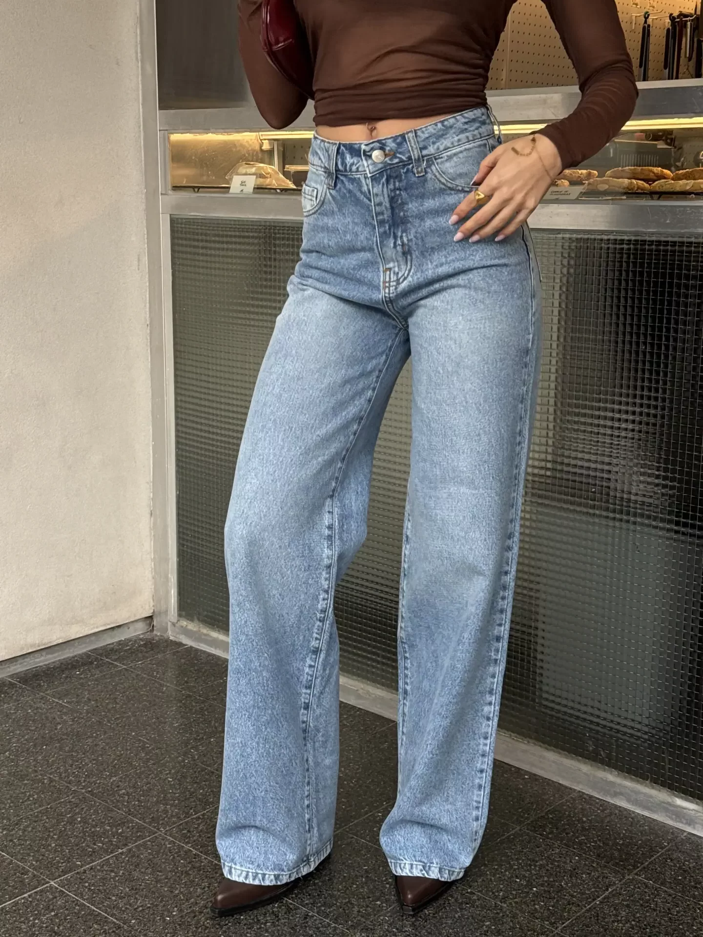 SD467 - Wide Leg Denim Celeste Rigido (Neravi)