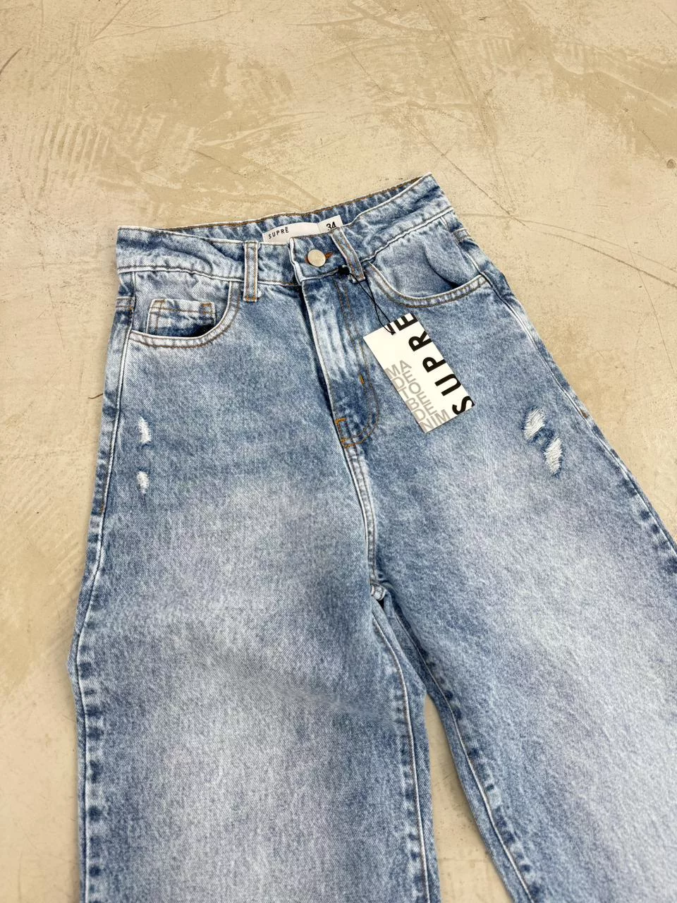 SD468 - Wide Leg Denim Roturas Celeste Rigido (Loreni) - Imagen 2