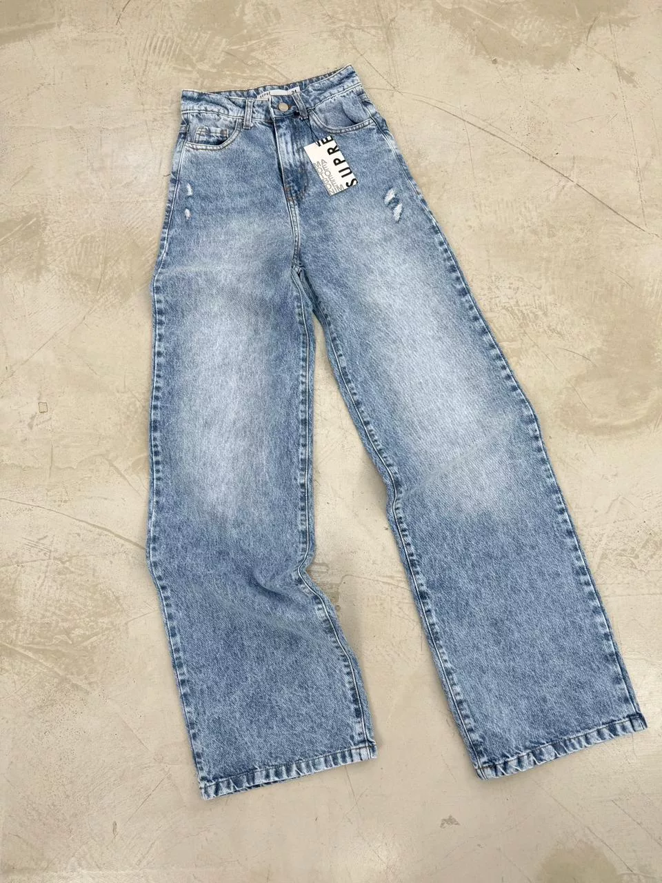 SD468 - Wide Leg Denim Roturas Celeste Rigido (Loreni)