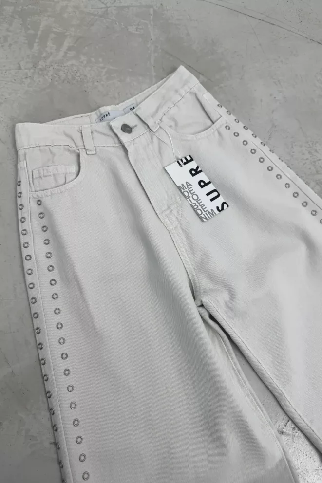 Alternative view of SD470 - Wide Leg Denim Off White Rígido Con Tachas (Leonie)
