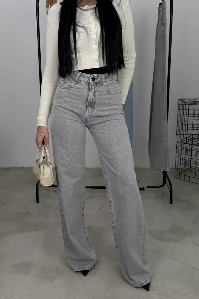 SD472 - Wide Leg Denim Rigido Gris Claro (Donatella)