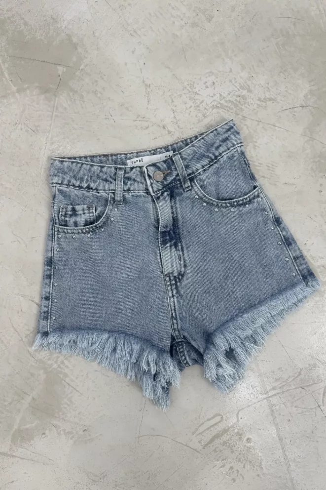 Alternative view of SD476 - Short Denim Celeste Rígido Tachitas (Petal)