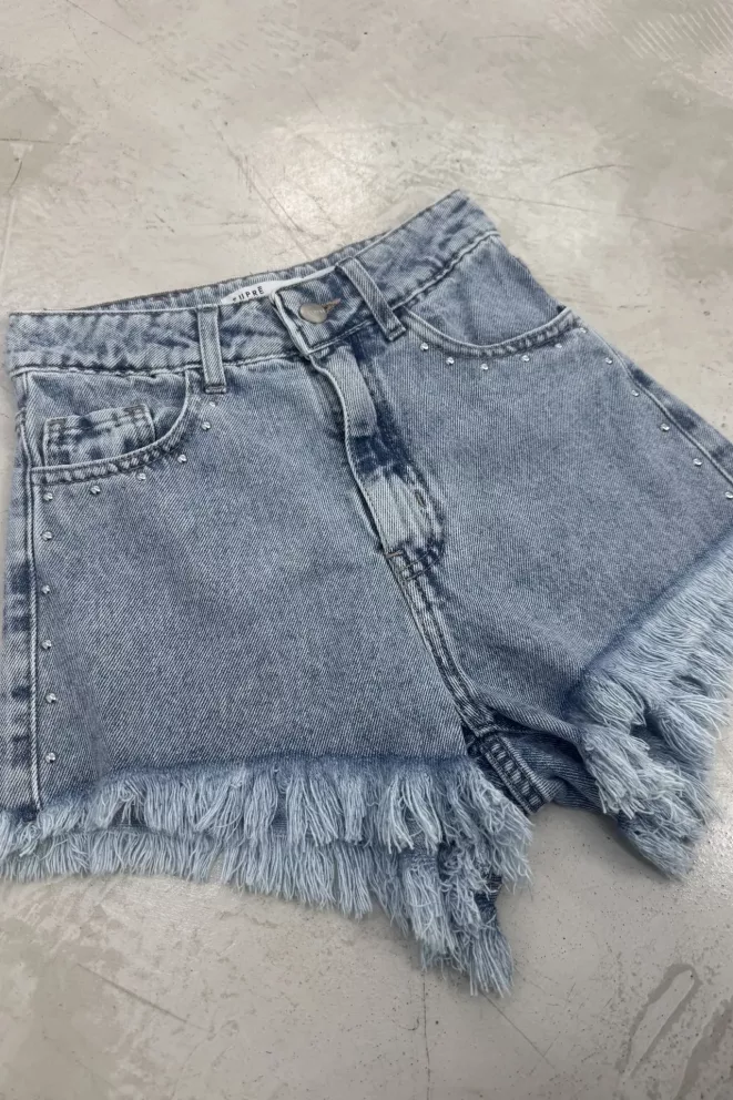 SD476 - Short Denim Celeste Rígido Tachitas (Petal)