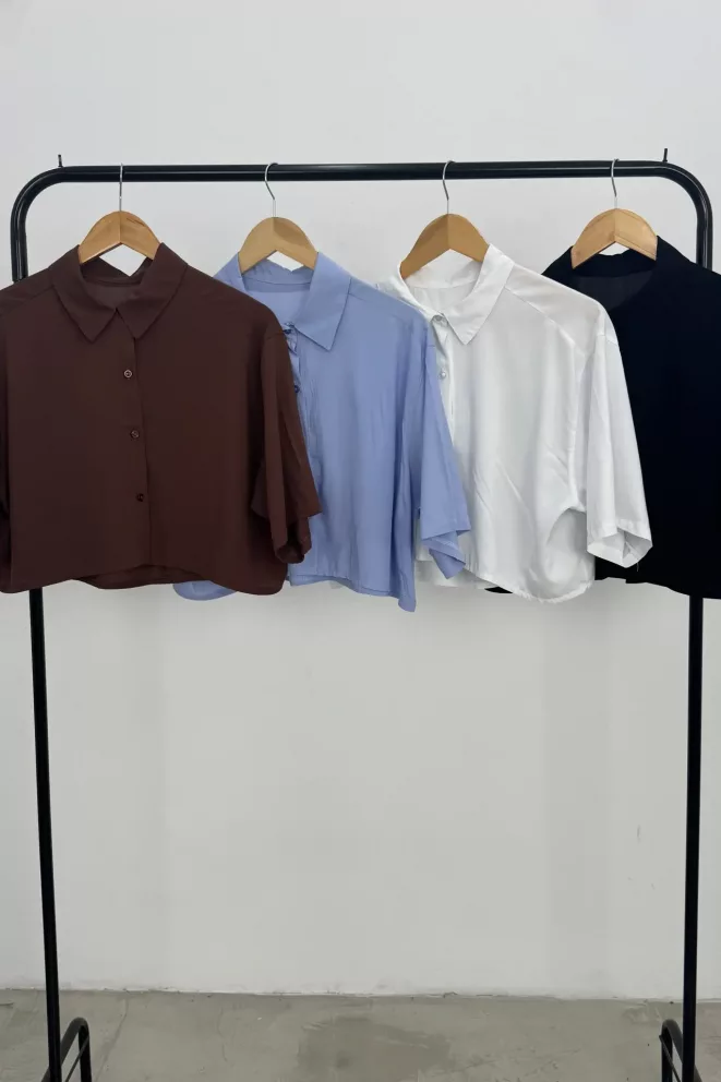 Alternative view of C115 - Camisa Abril Crop Manga Corta  Poplin Liso