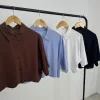C115 - Camisa Abril Crop Manga Corta  Poplin Liso
