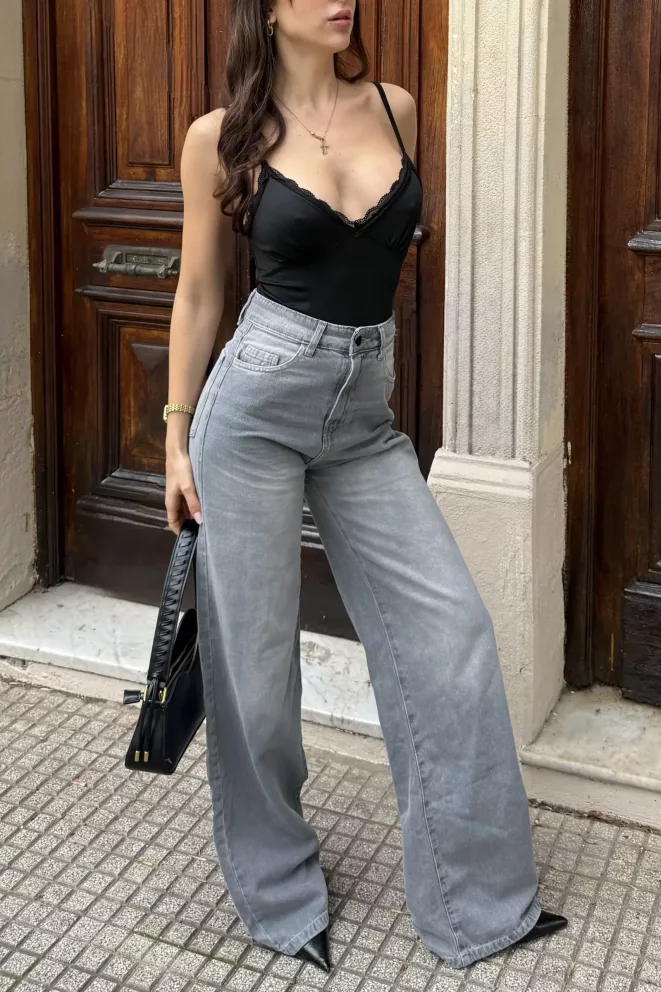 SD475 - Wide Leg Denim Rigido Gris Localizado (Virel)