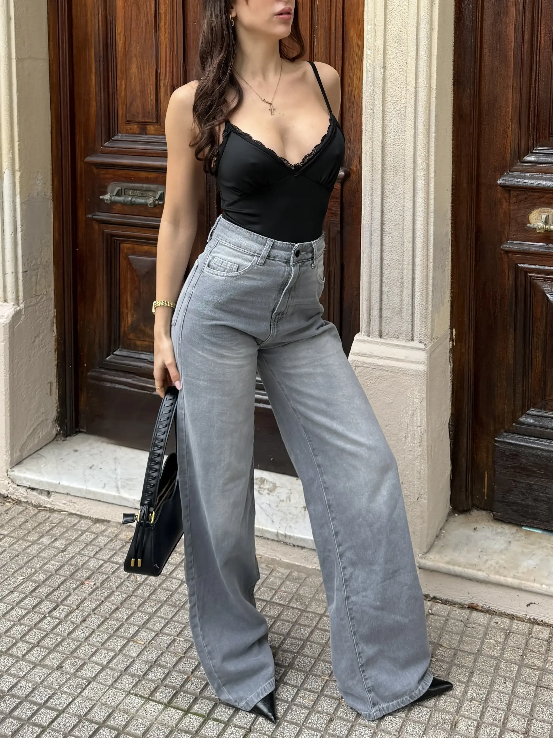 SD475 - Wide Leg Denim Rigido Gris Localizado (Virel)