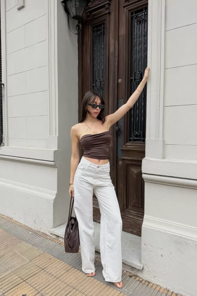Alternative view of SD470 - Wide Leg Denim Off White Rígido Con Tachas (Leonie)