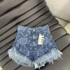SD477 - Short Denim Desflecado Estampado Azul (Flowers) - Imagen 2