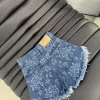 SD477 - Short Denim Desflecado Estampado Azul (Flowers) - Imagen 3