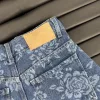 SD477 - Short Denim Desflecado Estampado Azul (Flowers) - Imagen 4