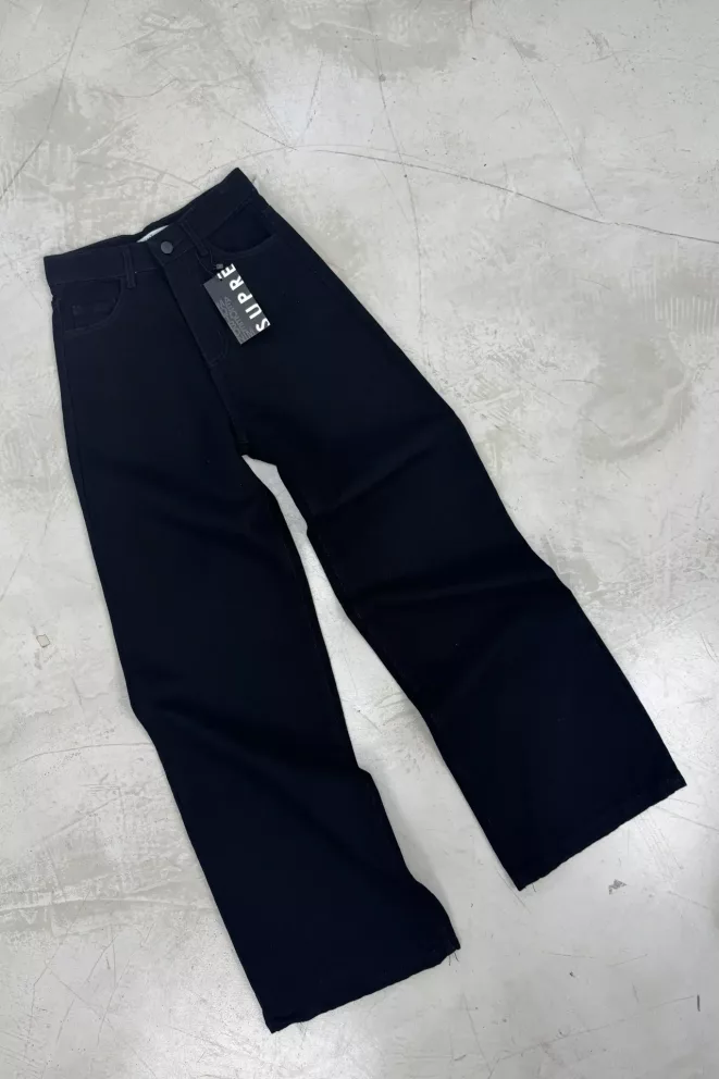SD478 - Wide Leg Denim Negro Rígido (Vittoria)