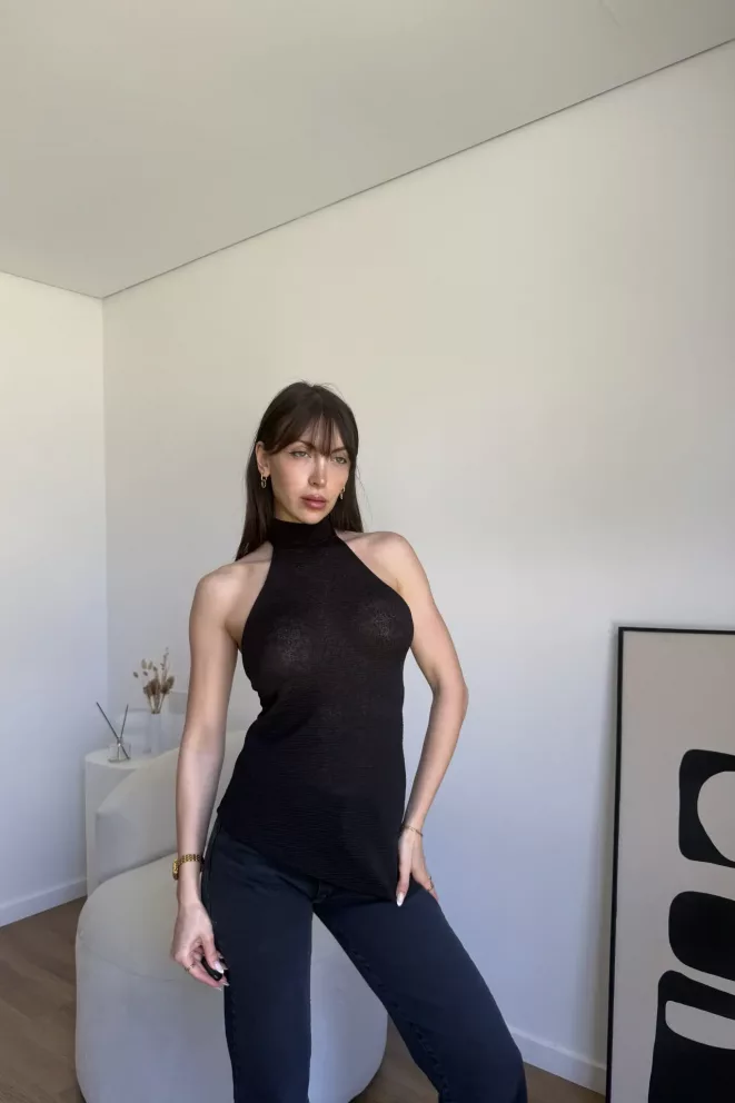 T861 - Top Elvin Cuello Halter Lazo Acalanado
