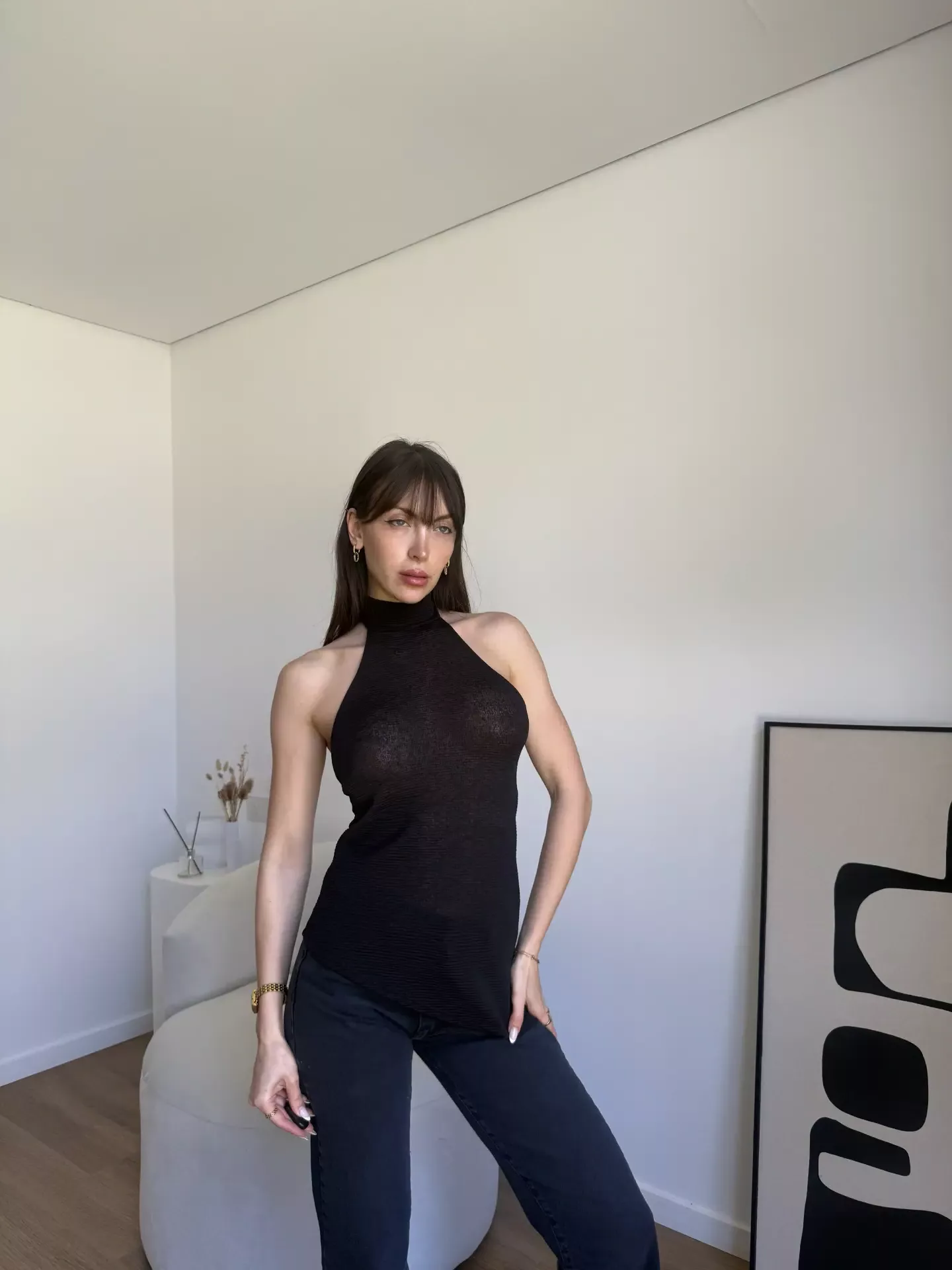 T861 - Top Elvin Cuello Halter Lazo Acalanado