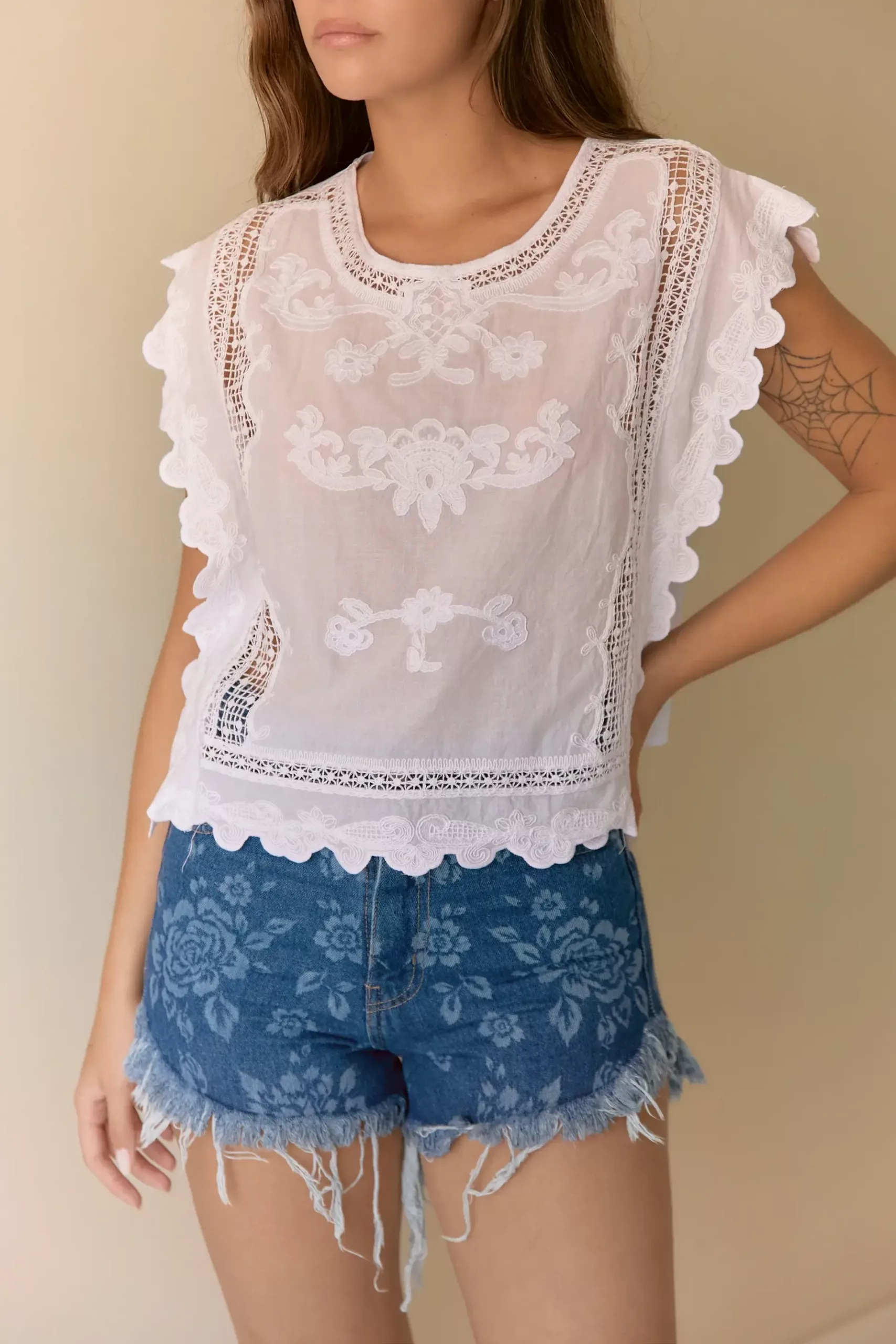 IMPS326 - Blusa Soleil Cuello Redondo Puntilla Brodery Mangas Pecho - Imagen 2