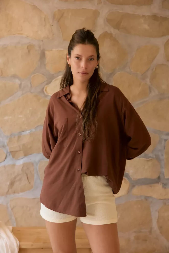 Alternative view of C114 - Camisa Araceli Oversize Manga Larga Poplin Liso