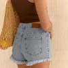 SD444 - Short Denim Desflecado Celeste Rígido (Bethany) - Imagen 2