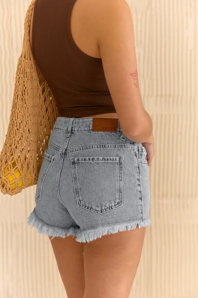 Alternative view of SD444 - Short Denim Desflecado Celeste Rígido (Bethany)