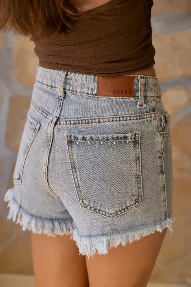 SD476 - Short Denim Celeste Rígido Tachitas (Petal)