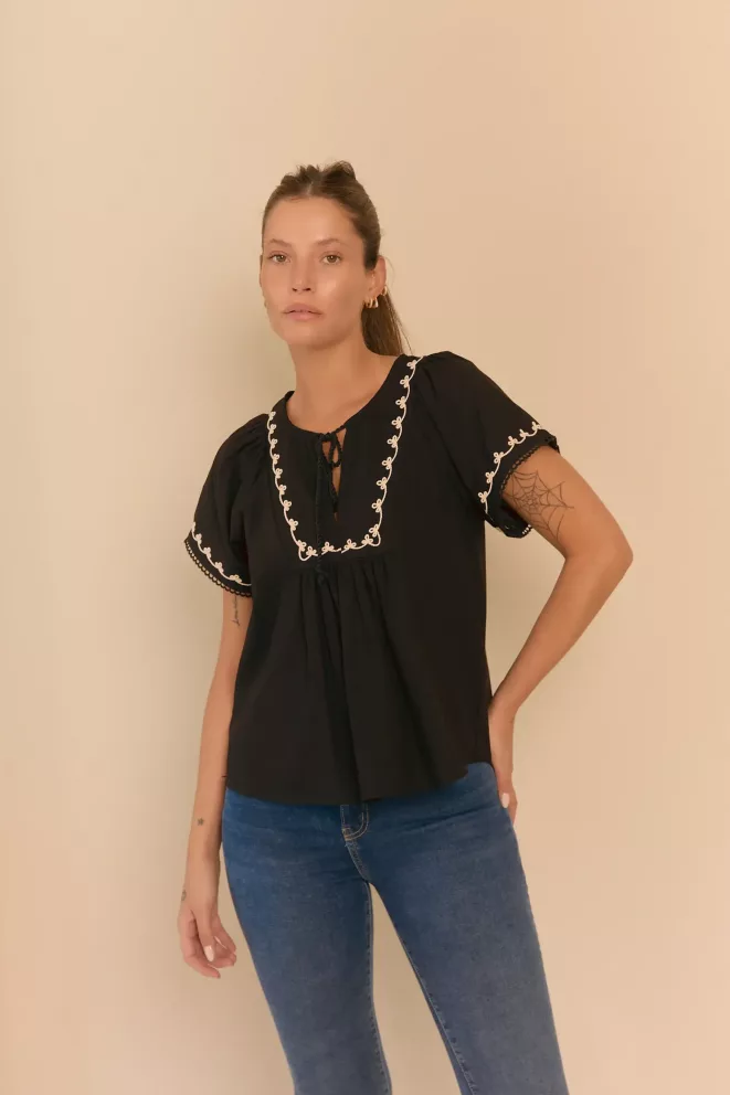 IMPS325 - Blusa Maveria Cordon Y Mangas Bordadas