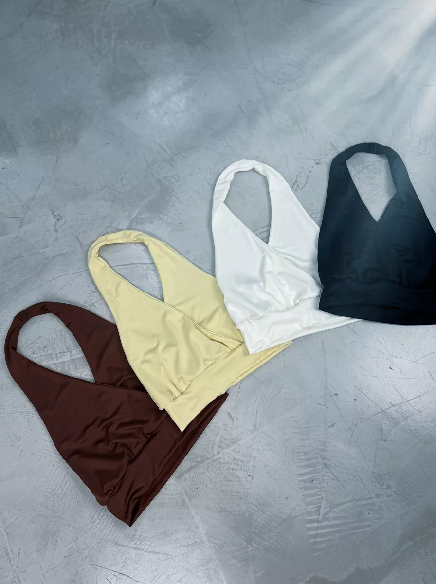 T868 - Top Orvella Cruzado Halter Microfibra - Imagen 2
